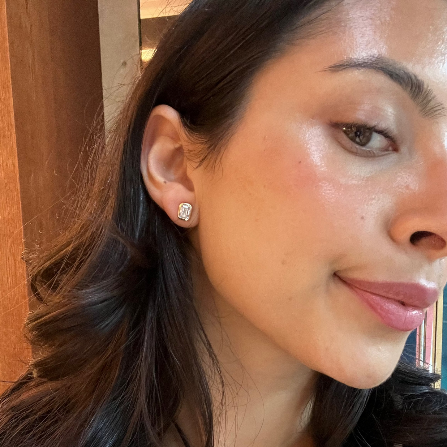 FORMA EMERALD CUT BEZEL DIAMOND STUDS