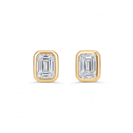 FORMA EMERALD CUT BEZEL DIAMOND STUDS