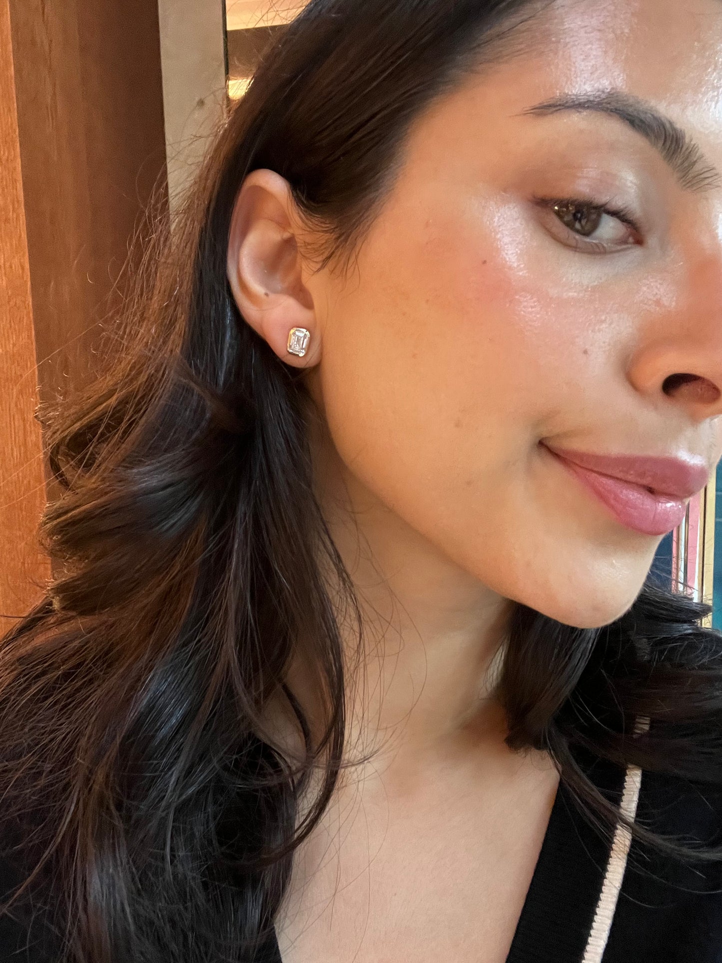 FORMA EMERALD CUT BEZEL DIAMOND STUDS