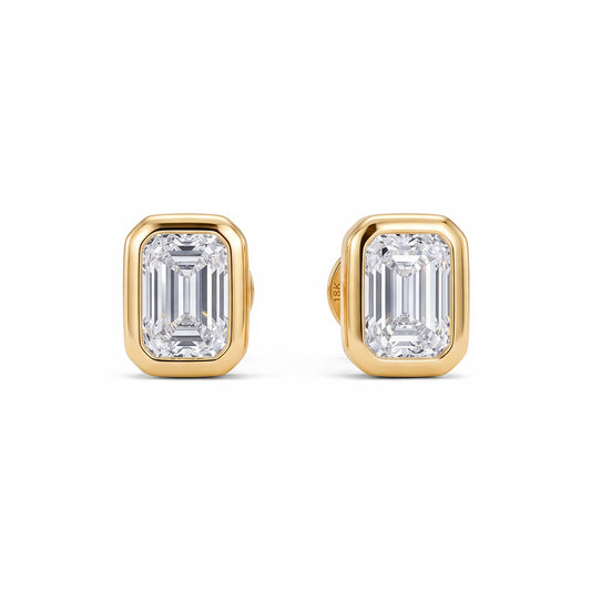 FORMA EMERALD CUT BEZEL DIAMOND STUDS