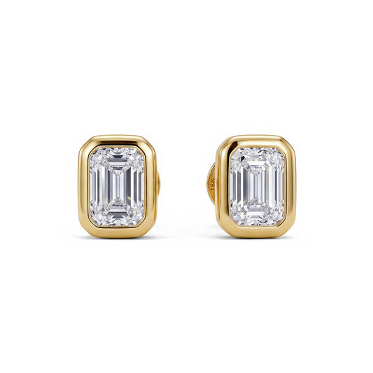 FORMA EMERALD CUT BEZEL DIAMOND STUDS