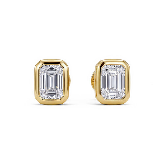 FORMA EMERALD CUT BEZEL DIAMOND STUDS