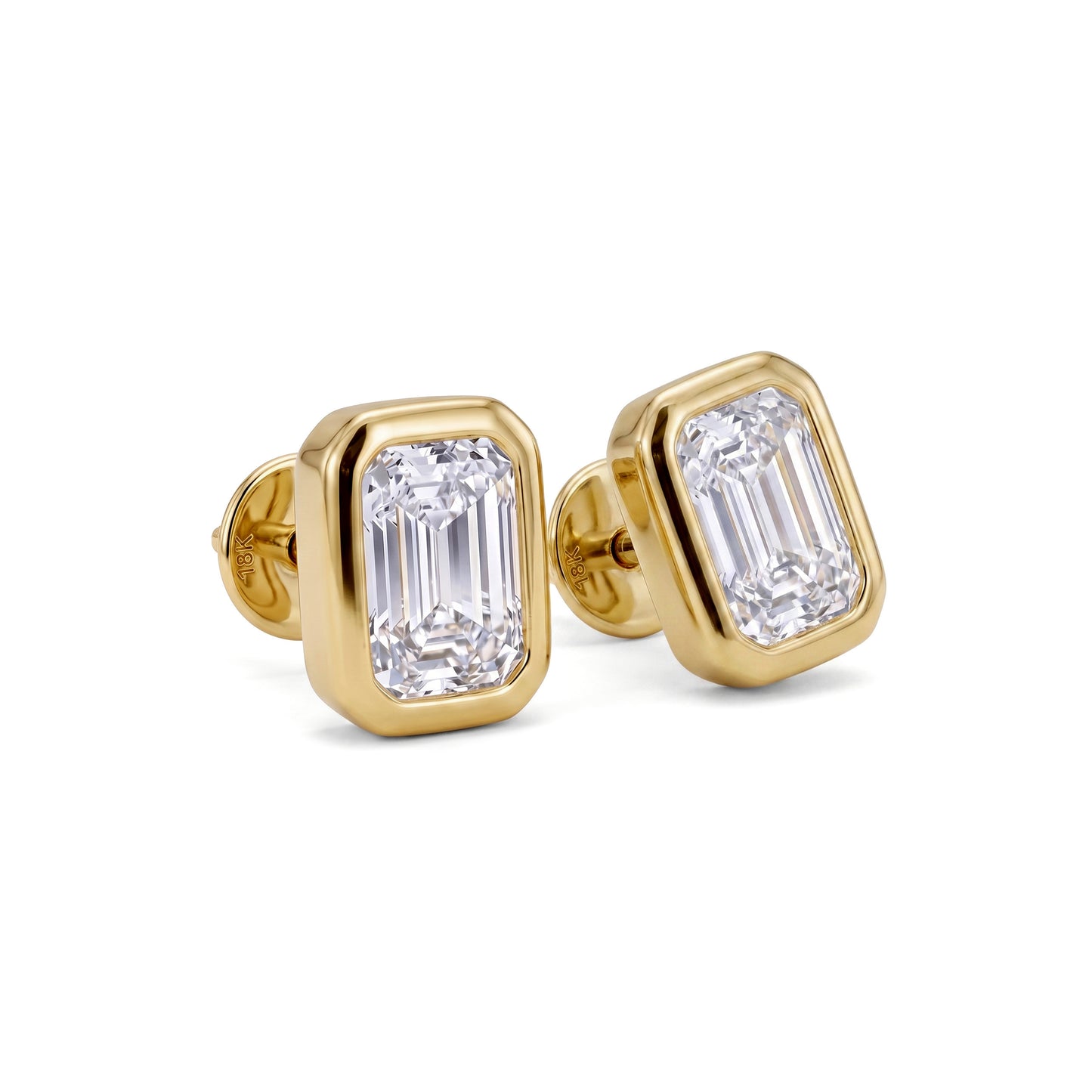 FORMA EMERALD CUT BEZEL DIAMOND STUDS
